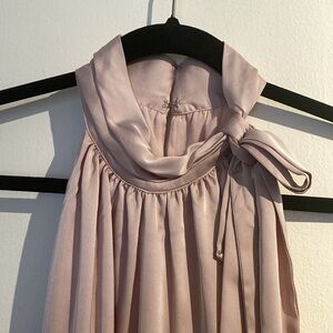 White House, black market satin look sleeveless blouse with bow neck